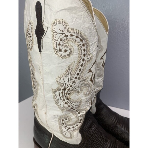 Ferrini Western Square-Toe Boots Men\'s 12D White/Brown Embroidered Rodeo Cowboy main image 5